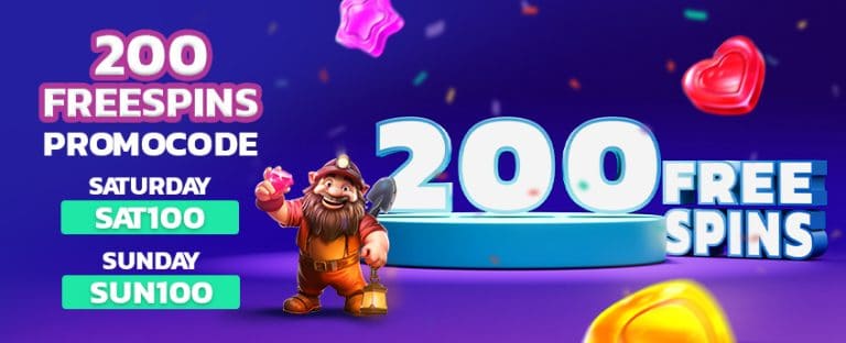 Casino promotion with free spins and colorful gems.