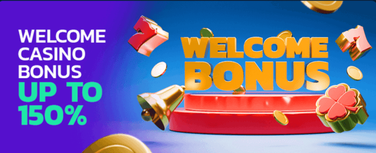 Welcome bonus casino promotion with colorful chips.